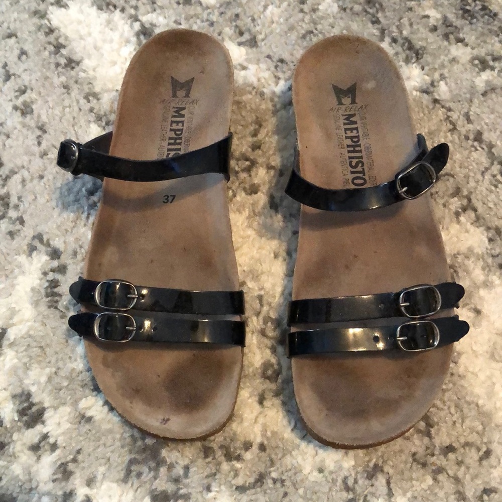 Mephisto black patent sandals